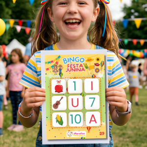 bingo festa junina educação infantil – 30 cartelas para imprimir pdf com vogais, números até 10 e figuras juninas