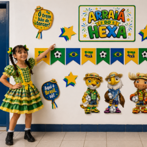 painel arraiá do hexa 2026 para imprimir | festa junina copa do mundo