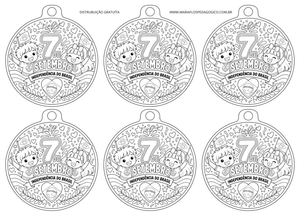 medalha 7 de setembro para imprimir grátis com 6 medalhas por folha a4