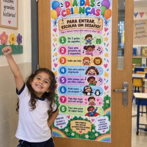 INÍCIO Painel de porta Dia das Crianças interativo com desafios para alunos