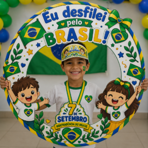 INÍCIO Kit Desfile 7 de Setembro para imprimir com viseira, medalhas, faixa gigante, painel para foto e versões para colorir. Ideal para Educação Infantil.